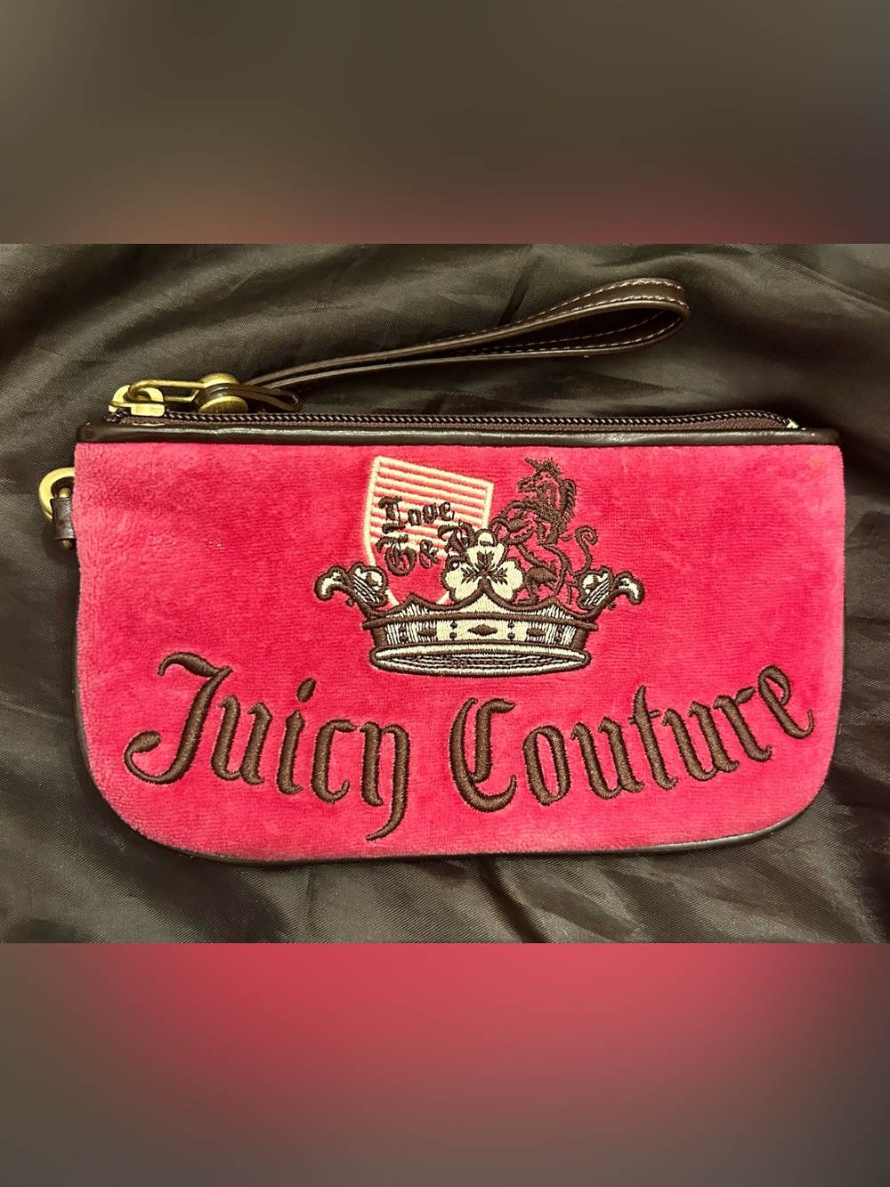 Juicy Couture Pink Velvet Embroidered Wristlet Clutch